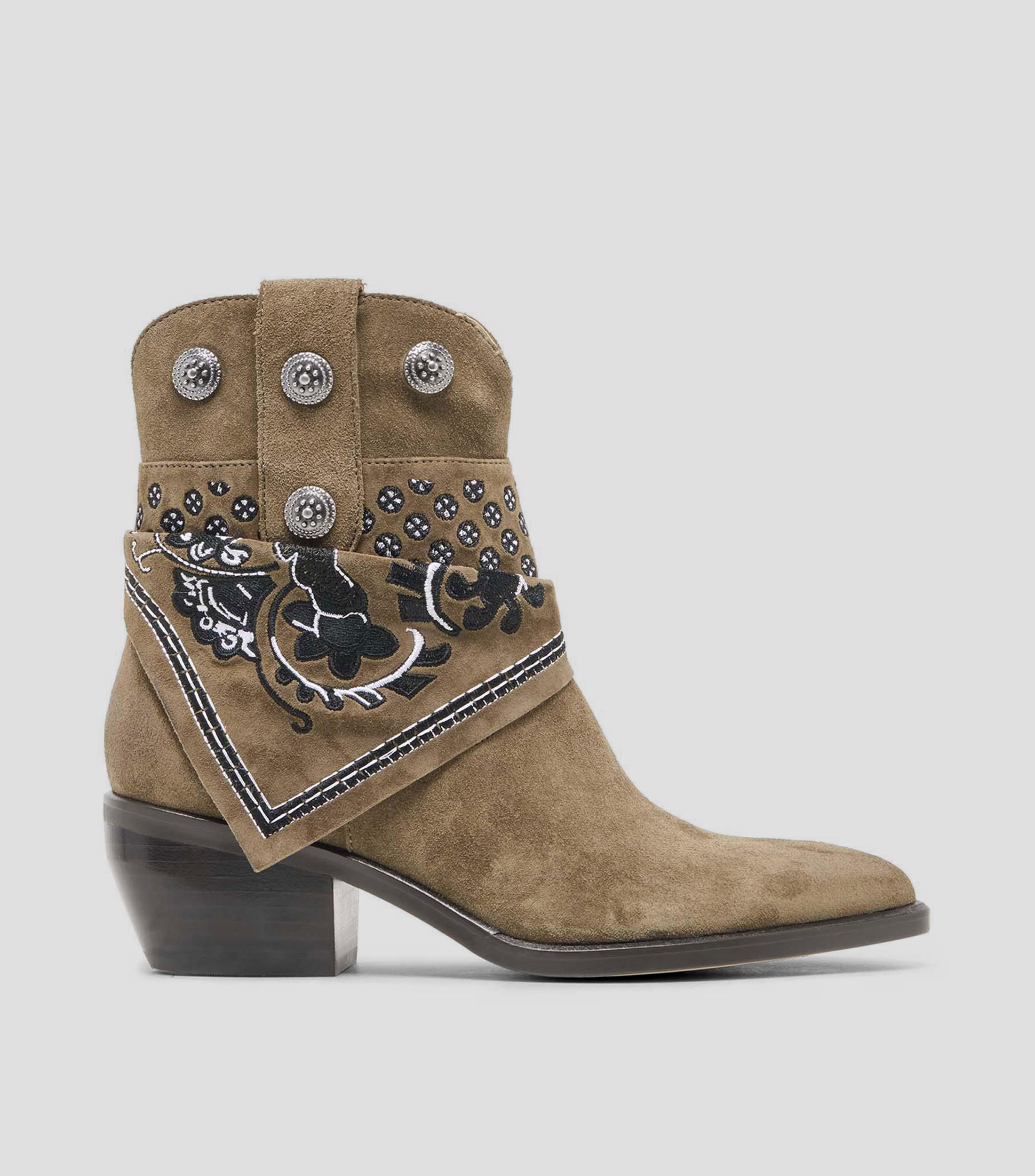 Botines en gamuza con tacón medio cuadrado liso Mujer